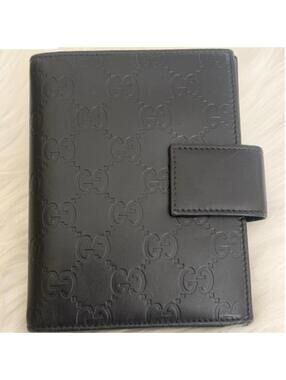 GUCCI Black Leather Planner Agenda Journal Address Notebook GG Guccissima EC